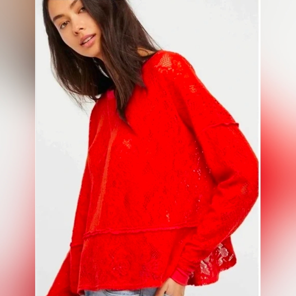 ❤️ FREE PEOPLE NOT COLD IN THIS LACE TOP, VIBRANT ORANGE, MEDIUM